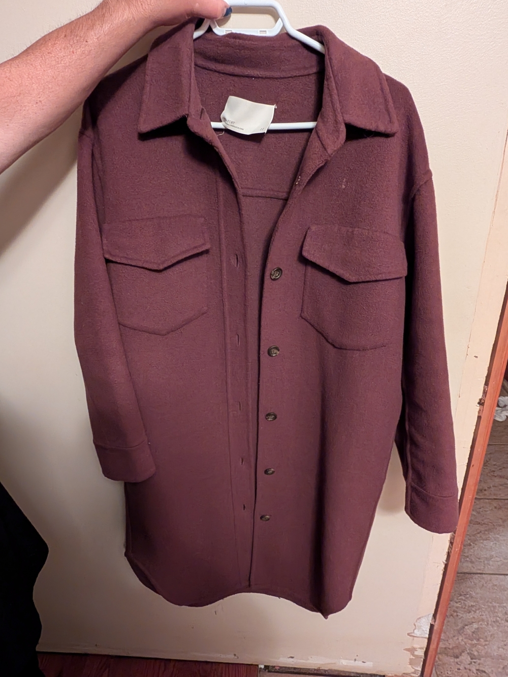 Oak And Fort Long Button-Front Wool Shacket Brown